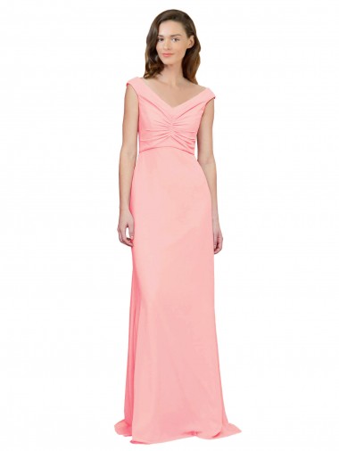 Long Salmon Sleeveless A-Line Soft Chiffon Bridesmaid Dress Canberra