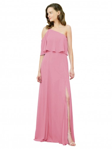 Long Skin Pink Sleeveless A-Line Soft Chiffon Bridal Party Dress Canberra