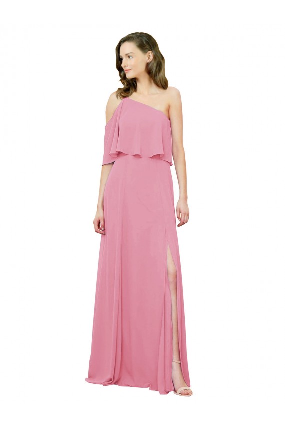 Long Skin Pink Sleeveless A-Line Soft Chiffon Bridal Party Dress Canberra