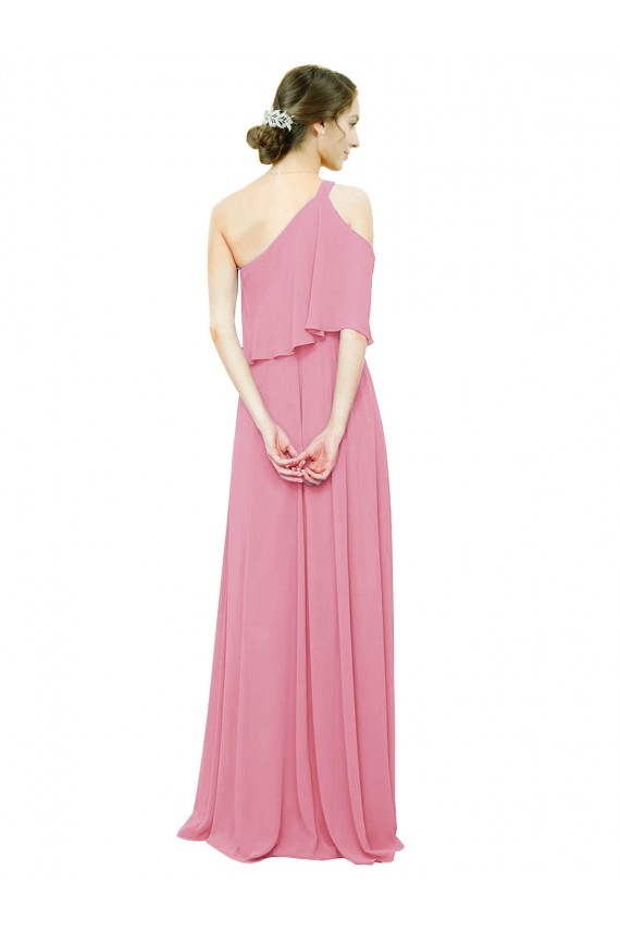 Long Skin Pink Sleeveless A-Line Soft Chiffon Bridal Party Dress Canberra