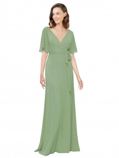 Long Seagrass Short Flutter Sleeves A-Line Bridesmaid Dress Canberra