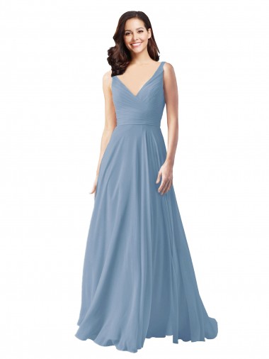 Long Dusty Blue Sleeveless A-Line Wedding Party Dress Canberra