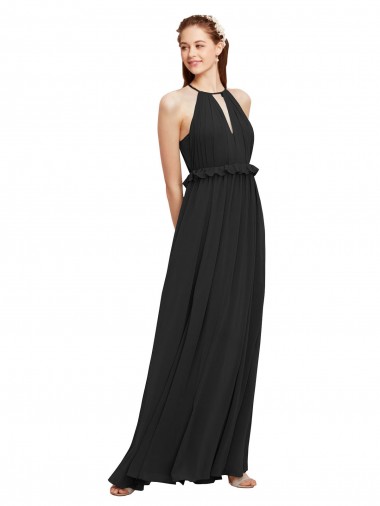 Long Black Sleeveless Sheath Keyhole Back Bridesmaid Dress Canberra