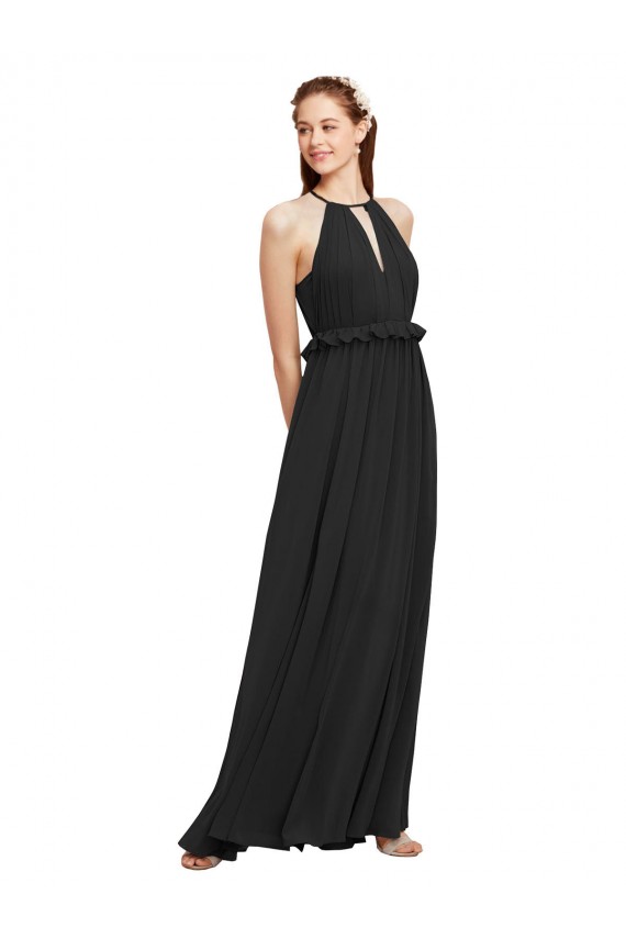 Long Black Sleeveless Sheath Keyhole Back Bridesmaid Dress Canberra