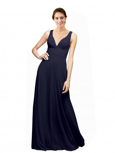 Long Dark Navy Sleeveless A-Line Open Back Wedding Guest Dress Canberra