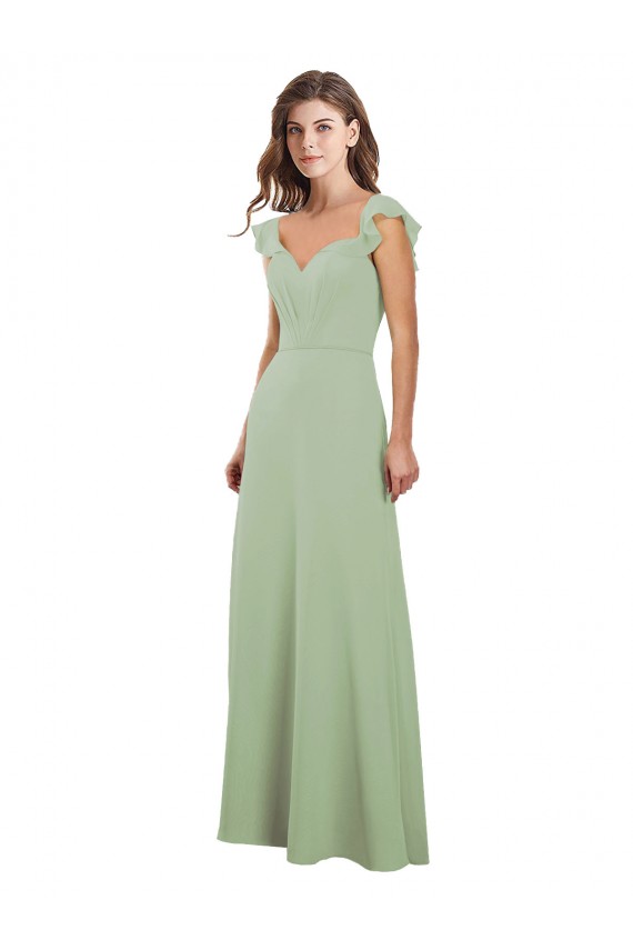 Long Smoke Green Cap Sleeves A-Line Low Back Bridesmaid Dress / Formal Dress Canberra