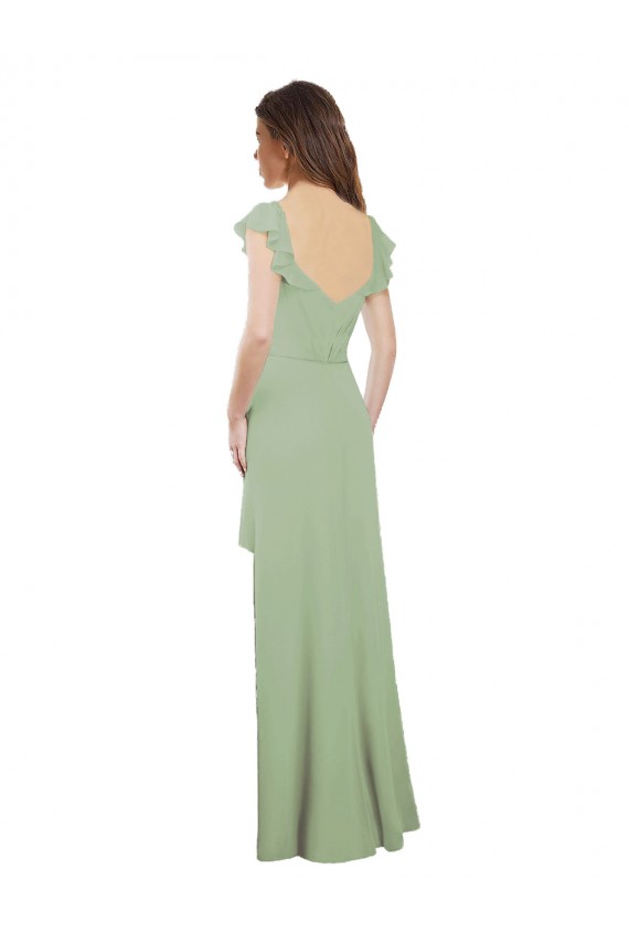 Long Smoke Green Cap Sleeves A-Line Low Back Bridesmaid Dress / Formal Dress Canberra