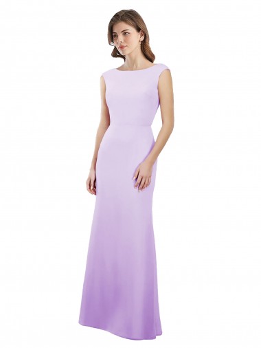 Long Lilac Cap Sleeves Column Open Back Bridesmaid Dress Canberra