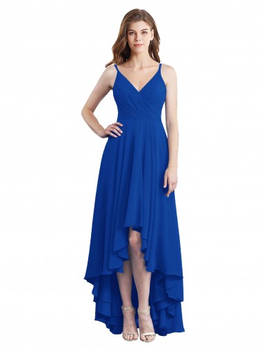 Long Royal Blue Sleeveless A-Line Open Back High Low Bridesmaid Dress Canberra