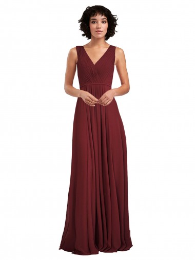 Long Burgundy Sleeveless A-Line V-Back Bridesmaid Dress Canberra