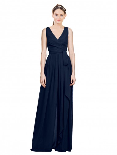 Long Dark Navy Sleeveless A-Line Wedding Party Dress Canberra