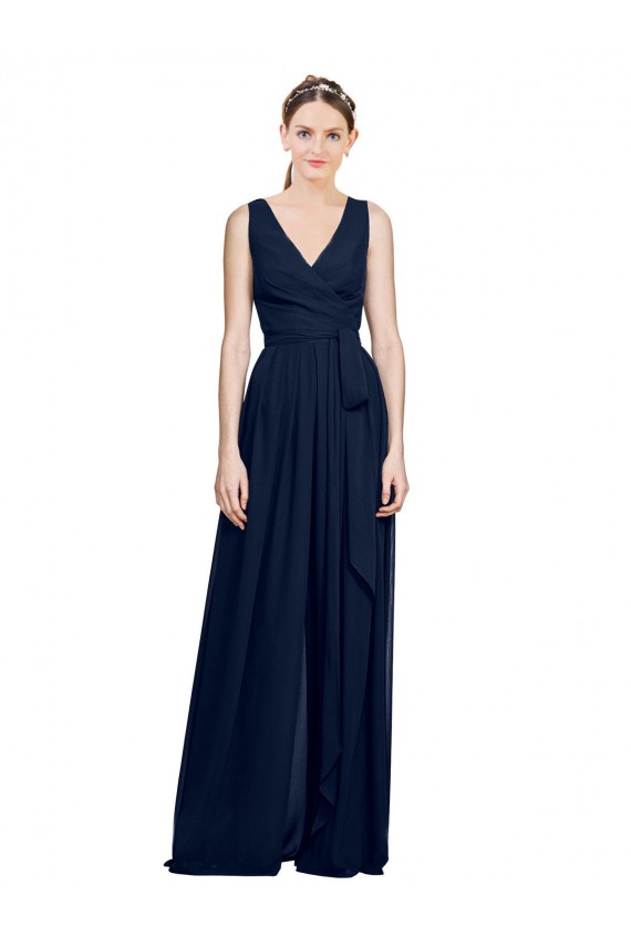 Long Dark Navy Sleeveless A-Line Wedding Party Dress Canberra