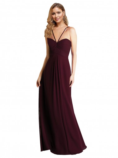 Long Burgundy Gold Sleeveless A-Line Keyhole Back Wedding Party Dress Canberra