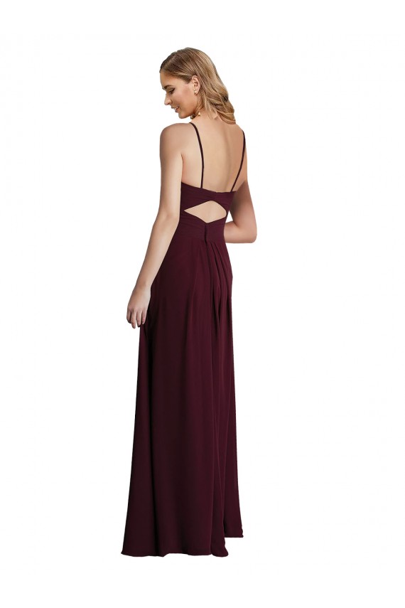 Long Burgundy Gold Sleeveless A-Line Keyhole Back Wedding Party Dress Canberra