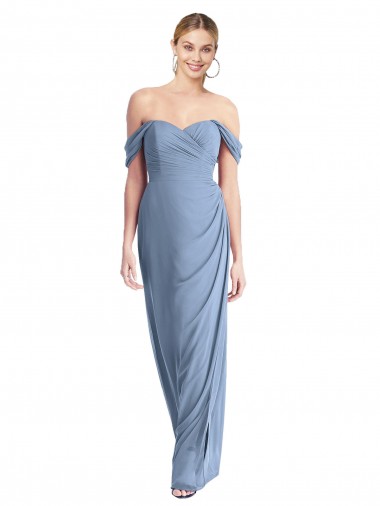 Long Dusty Blue Sleeveless Mermaid Low Back Semi Formal Evening Dress / Bridesmaid Dress Canberra