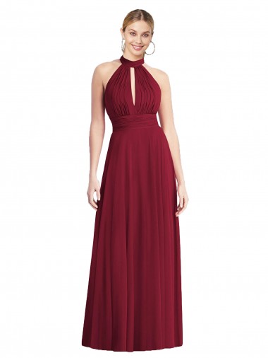 Long Burgundy Sleeveless A-Line Open Back Soft Chiffon Semi Formal Evening Dress / Bridesmaid Dress Canberra