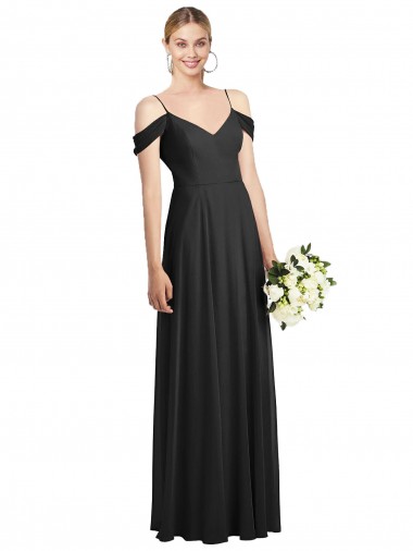 Long Black Cold Shoulder A-Line Semi Formal Evening Dress / Bridesmaid Dress Canberra