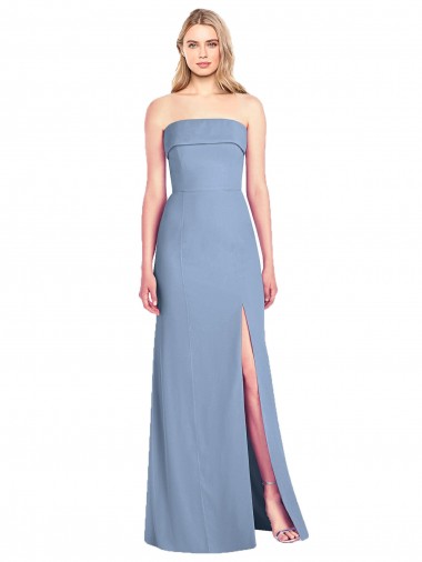 Long Dusty Blue Sleeveless Trumpet Side Slit Bridesmaid Dress Canberra