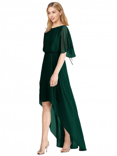 Ever Green Flutter Sleeves A-Line Tie Back High Low Bridesmaid Dress Canberra