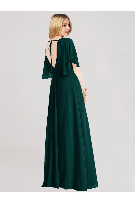 Long Ever Green Flutter Sleeves A-Line Tie Back Bridesmaid Dress Canberra