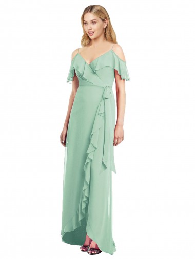 Long Mint Green Cold Shoulder Trumpet High Low Bridesmaid Dress Canberra