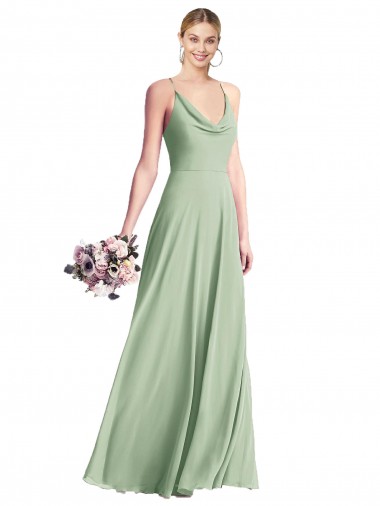 Long Sage Sleeveless A-Line Open Back Bridesmaid Dress / Evening Dress Canberra