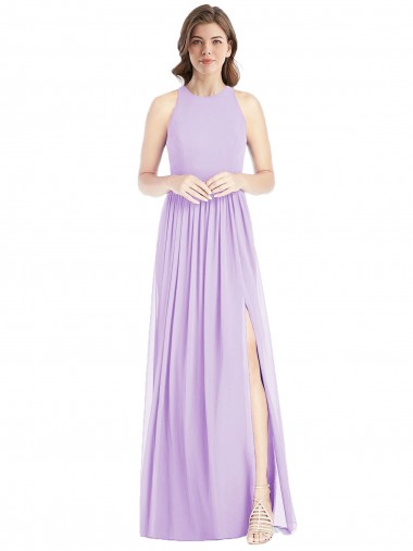 Long Lilac Sleeveless A-Line Front Slit Bridesmaid Dress Canberra