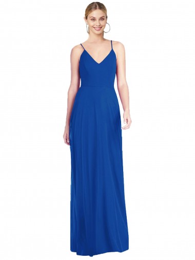 Long Royal Blue Sleeveless A-Line Open Back Formal Dress / Bridesmaid Dress Canberra