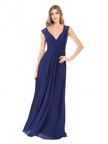 Long Sapphire Cap Sleeves A-Line Keyhole Back Bridesmaid Dress Canberra