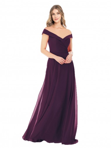 Long Grape Sleeveless A-Line Soft Chiffon Bridal Party Dress Canberra