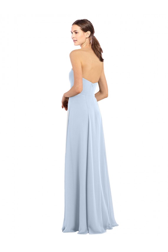 Long Light Sky Blue Sleeveless A-Line Front Slit Bridesmaid Dress Canberra