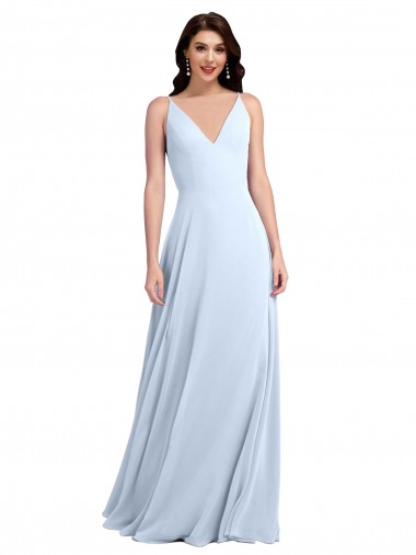 Long Light Sky Blue Sleeveless A-Line V-Back Evening Dress / Bridesmaid Dress Canberra