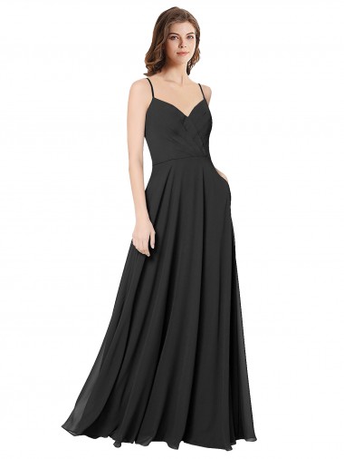 Long Black Sleeveless A-Line Open Back Chiffon Formal Dress / Bridesmaid Dress Canberra