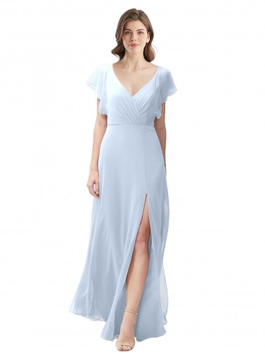 Long Light Sky Blue Flutter Sleeves A-Line Open Back Bridesmaid Dress / Formal Dress Canberra