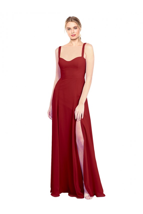 Long Red Sleeveless A-Line Side Slit Bridesmaid Dress Canberra