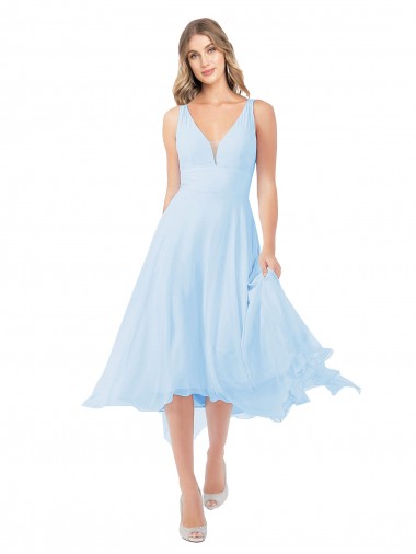 Midi Length Light Sky Blue Sleeveless A-Line Keyhole Back Bridesmaid Dress Canberra