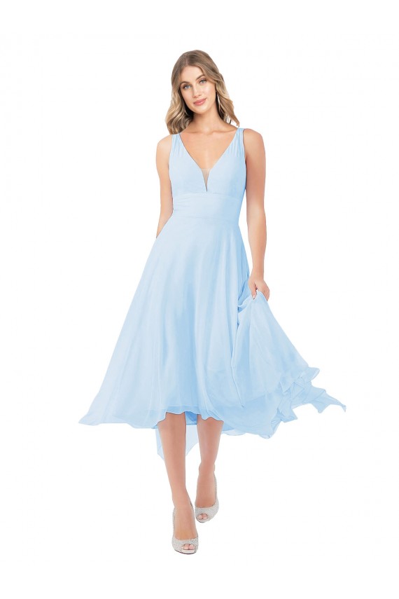 Midi Length Light Sky Blue Sleeveless A-Line Keyhole Back Bridesmaid Dress Canberra