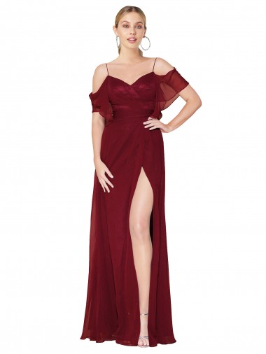 Long Burgundy Cold Shoulder Trumpet V-Back Formal Evening Gown / Prom Dress / Bridesmaid Dress Canberra