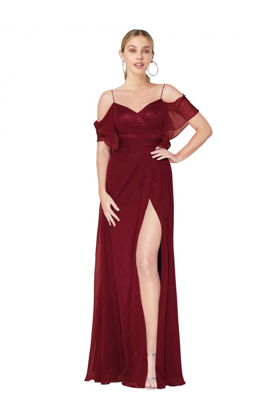 Long Burgundy Cold Shoulder Trumpet V-Back Formal Evening Gown / Prom Dress / Bridesmaid Dress Canberra