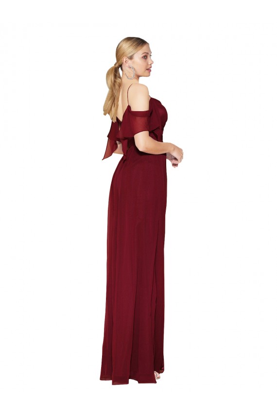 Long Burgundy Cold Shoulder Trumpet V-Back Formal Evening Gown / Prom Dress / Bridesmaid Dress Canberra