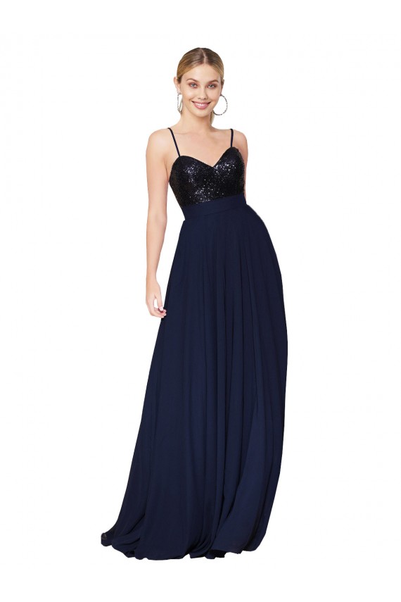 Long Dark Navy Sleeveless A-Line Semi Formal Evening Dress / Prom Dress / Bridesmaid Dress Canberra