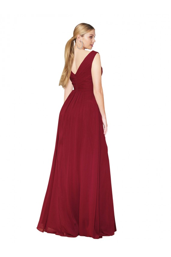 Long Burgundy Sleeveless A-Line V-Back High Slit Black Tie Evening Gown / Prom Dress / Bridesmaid Dress Canberra