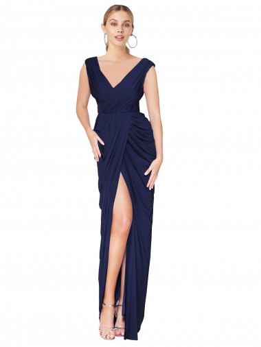 Long Dark Navy Sleeveless Mermaid V-Back Front Slit Formal Evening Gown / Prom Dress / Bridesmaid Dress Canberra