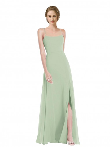 Long Sage Sleeveless A-Line Open Back Front Slit Semi Formal Evening Dress / Bridesmaid Dress Canberra