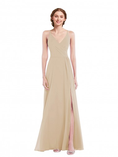 Long Champagne Sleeveless A-Line Open Back Semi Formal Evening Dress / Bridesmaid Dress Canberra