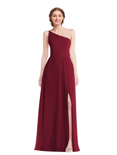 Long Burgundy Sleeveless A-Line Shirred Front Slit Semi Formal Evening Dress / Bridesmaid Dress Canberra