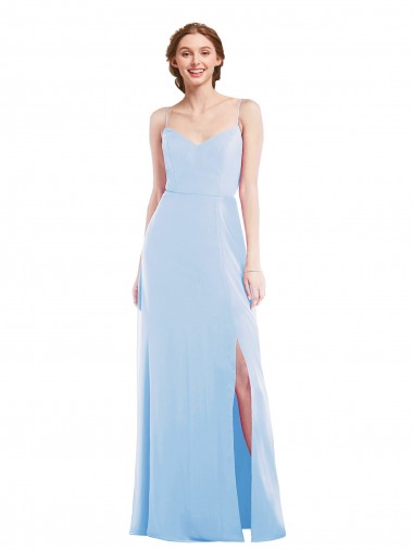 Long Light Sky Blue Sleeveless A-Line Front Slit Formal Evening Gown / Bridesmaid Dress Canberra