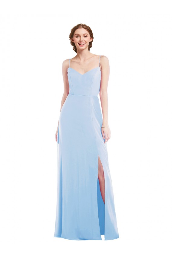 Long Light Sky Blue Sleeveless A-Line Front Slit Formal Evening Gown / Bridesmaid Dress Canberra