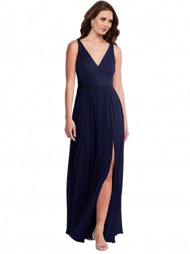 Long Dark Navy Sleeveless A-Line V-Back Black Tie Evening Gown / Bridesmaid Dress Canberra