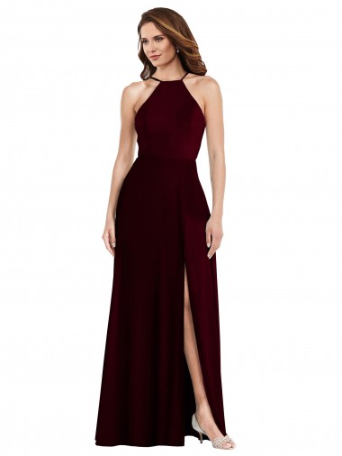 Long Burgundy Gold Sleeveless A-Line Low Back Semi Formal Evening Dress / Bridesmaid Dress Canberra